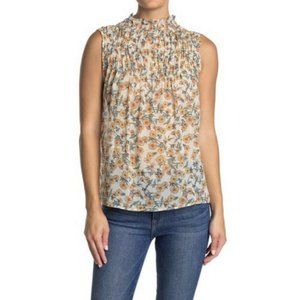 Pleione Women’s Shirred Mock Neck Size S Floral Sleeveless Blouse Top NWOT